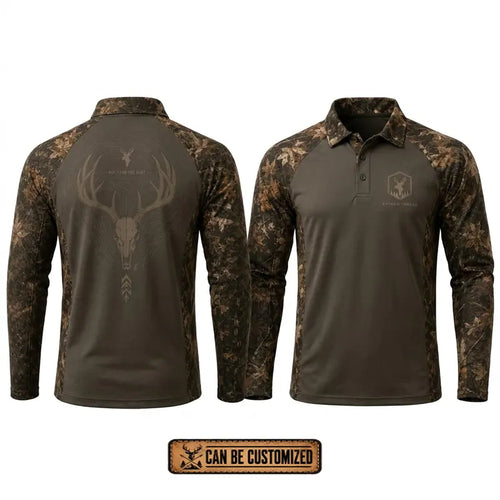 Built For The Hunt Deer Skull Camo Polo Long Sleeve Shirt