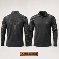 Built For The Hunt Deer Skull Camo Polo Long Sleeve Shirt