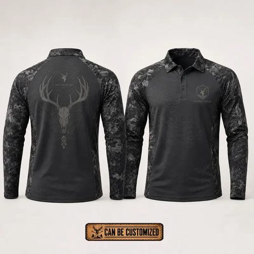 Built For The Hunt Deer Skull Camo Polo Long Sleeve Shirt