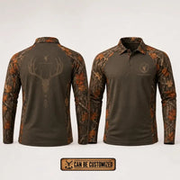 Built For The Hunt Deer Skull Camo Polo Long Sleeve Shirt