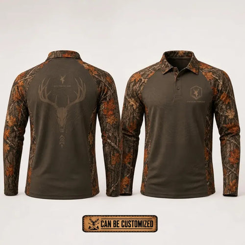 Built For The Hunt Deer Skull Camo Polo Long Sleeve Shirt