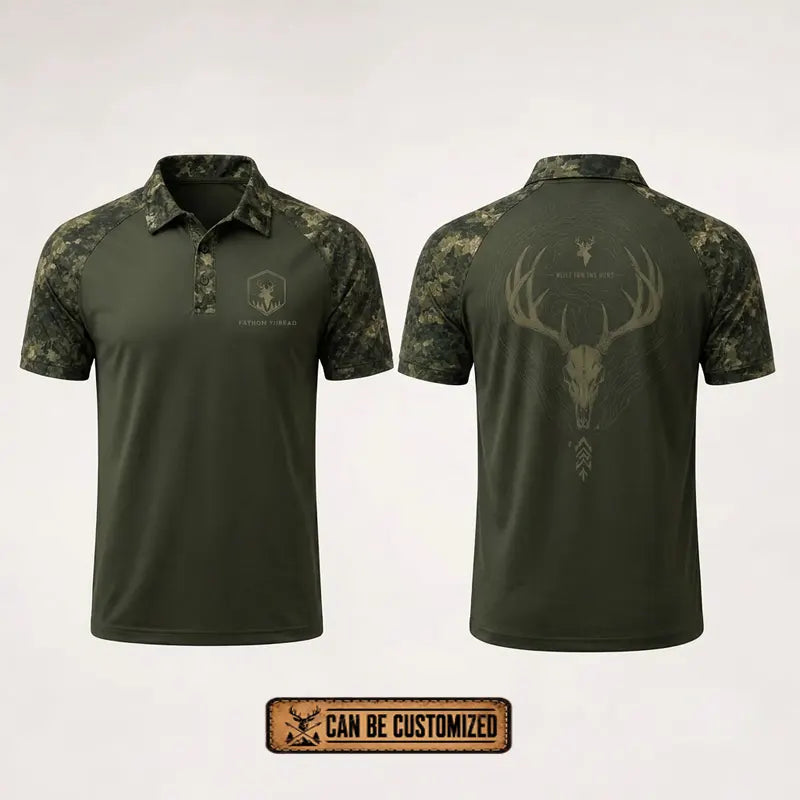 Built For The Hunt Deer Skull Camo Polo Shirt