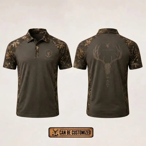Built For The Hunt Deer Skull Camo Polo Shirt