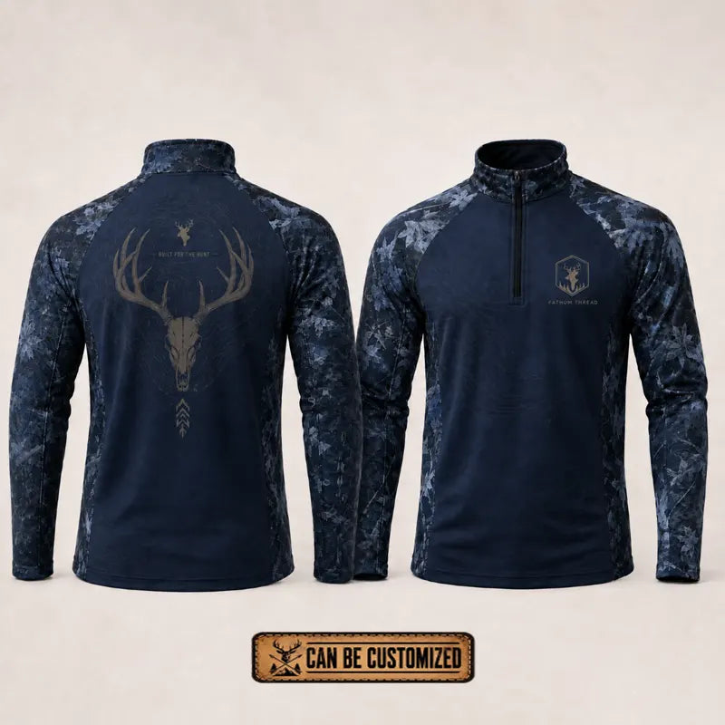 Built For The Hunt Deer Skull Camo Zip Long Sleeve Shirt