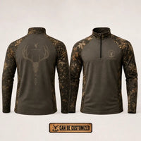 Built For The Hunt Deer Skull Camo Zip Long Sleeve Shirt