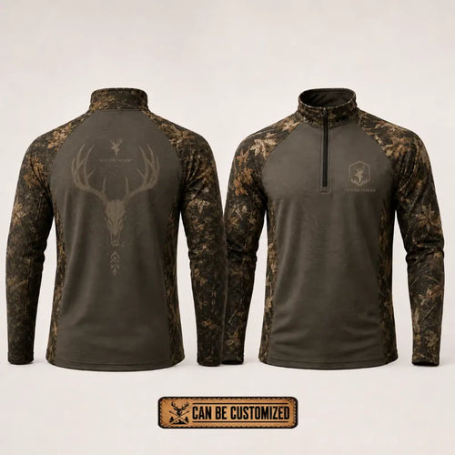 Built For The Hunt Deer Skull Camo Zip Long Sleeve Shirt