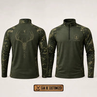 Built For The Hunt Deer Skull Camo Zip Long Sleeve Shirt