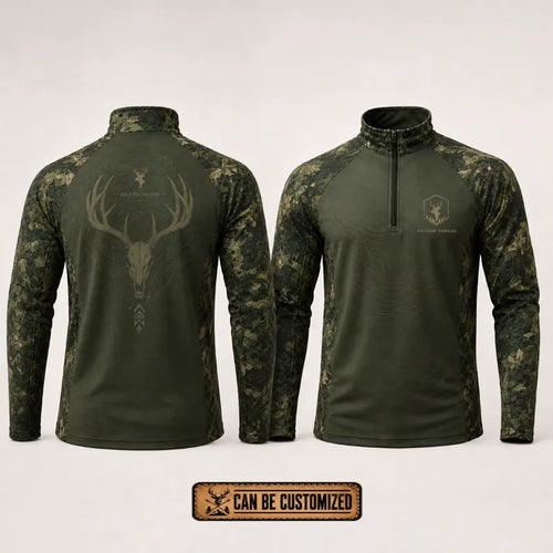 Built For The Hunt Deer Skull Camo Zip Long Sleeve Shirt