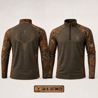 Built For The Hunt Deer Skull Camo Zip Long Sleeve Shirt