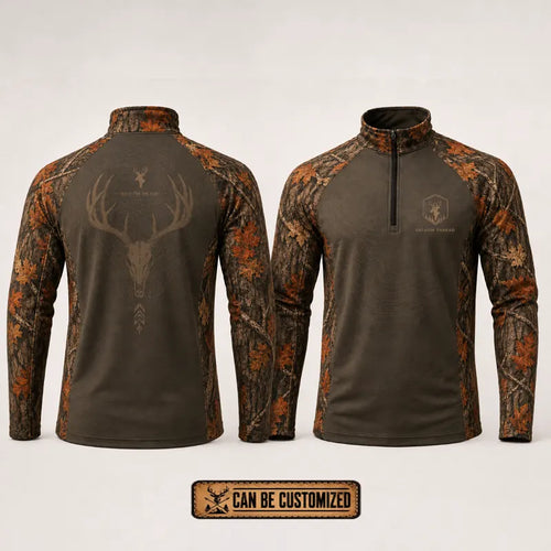 Built For The Hunt Deer Skull Camo Zip Long Sleeve Shirt