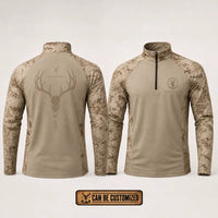 Built For The Hunt Deer Skull Camo Zip Long Sleeve Shirt