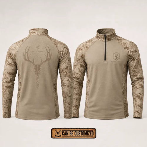 Built For The Hunt Deer Skull Camo Zip Long Sleeve Shirt