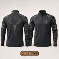 Built For The Hunt Deer Skull Camo Zip Long Sleeve Shirt