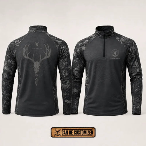 Built For The Hunt Deer Skull Camo Zip Long Sleeve Shirt