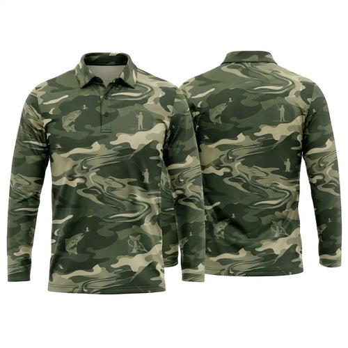 Camo Fishing Outdoor Polo Long Sleeve Shirt
