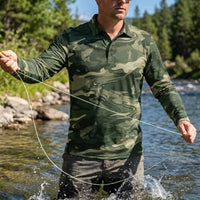 Camo Fishing Outdoor Polo Long Sleeve Shirt