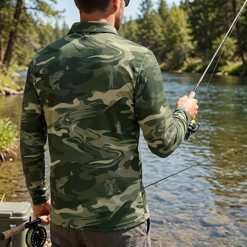 Camo Fishing Outdoor Polo Long Sleeve Shirt
