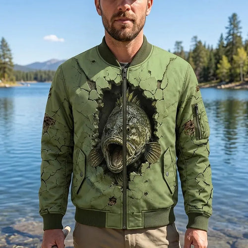 Cracked Wall 3D Largemouth Bass Fishing Bomber Jacket