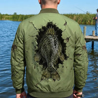 Cracked Wall 3D Largemouth Bass Fishing Bomber Jacket