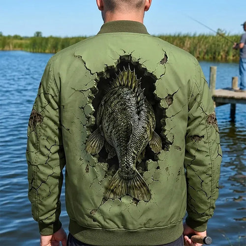 Cracked Wall 3D Largemouth Bass Fishing Bomber Jacket