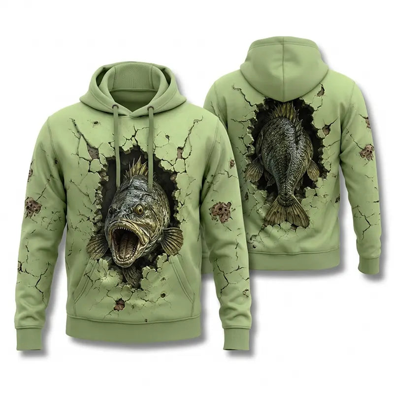 Cracked Wall 3D Largemouth Bass Fishing Hoodie
