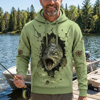 Cracked Wall 3D Largemouth Bass Fishing Hoodie
