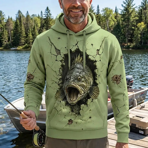 Cracked Wall 3D Largemouth Bass Fishing Hoodie