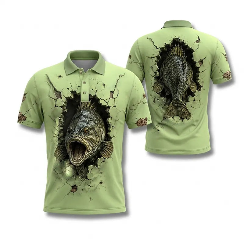 Cracked Wall 3D Largemouth Bass Fishing Polo Shirt