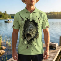 Cracked Wall 3D Largemouth Bass Fishing Polo Shirt