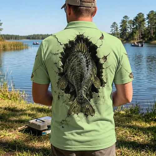Cracked Wall 3D Largemouth Bass Fishing Polo Shirt