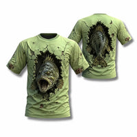 Cracked Wall 3D Largemouth Bass Fishing T-Shirt