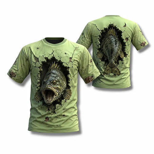 Cracked Wall 3D Largemouth Bass Fishing T-Shirt