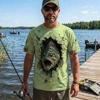 Cracked Wall 3D Largemouth Bass Fishing T-Shirt