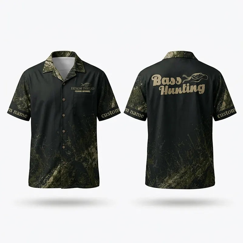 Custom Bass Hunting Camo Fishing Hawaiian Shirt