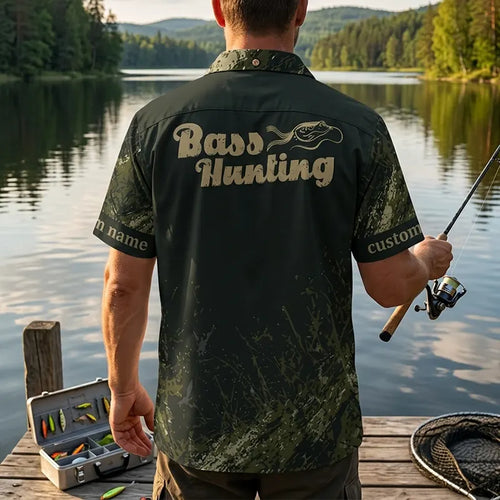 Custom Bass Hunting Camo Fishing Hawaiian Shirt