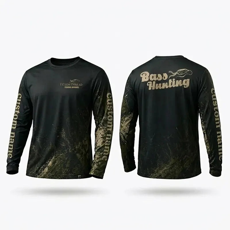 Custom Bass Hunting Camo Fishing Long Sleeve Shirt