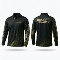 Custom Bass Hunting Camo Fishing Polo Long Sleeve Shirt