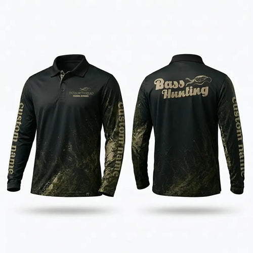 Custom Bass Hunting Camo Fishing Polo Long Sleeve Shirt