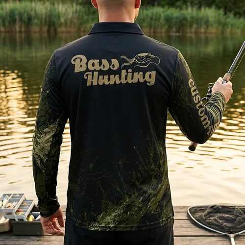 Custom Bass Hunting Camo Fishing Polo Long Sleeve Shirt