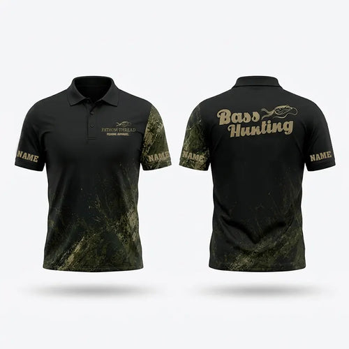 Custom Bass Hunting Camo Fishing Polo Shirt