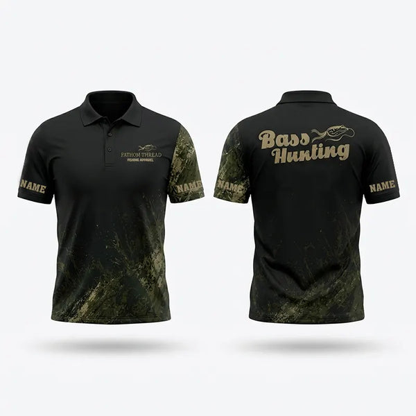 Custom Bass Hunting Camo Fishing Polo Shirt