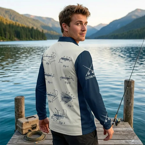 Custom Name Patent Fishing Polo Long Sleeve Shirt
