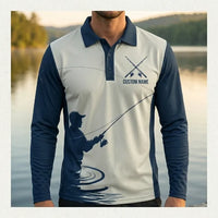 Custom Name Patent Fishing Polo Long Sleeve Shirt