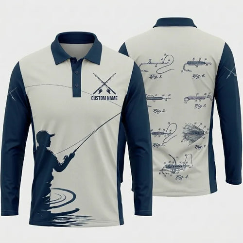 Custom Name Patent Fishing Polo Long Sleeve Shirt