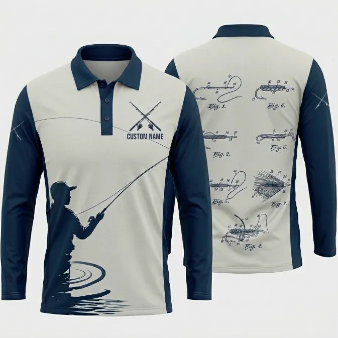 Custom Name Patent Fishing Polo Long Sleeve Shirt