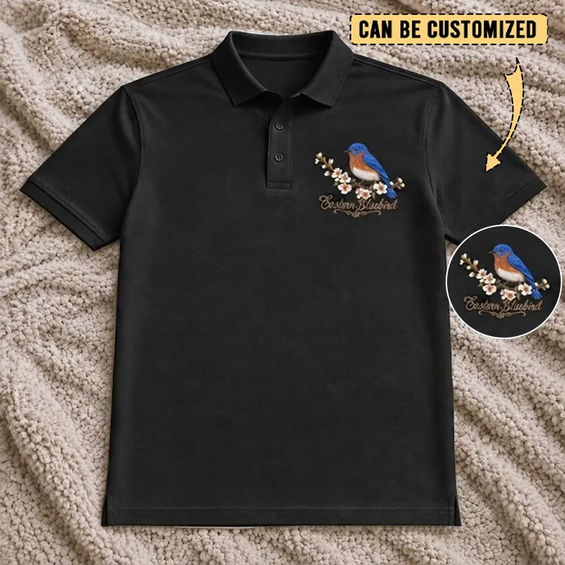 Customized Eastern Bluebird Embroidered Polo Shirt 2026