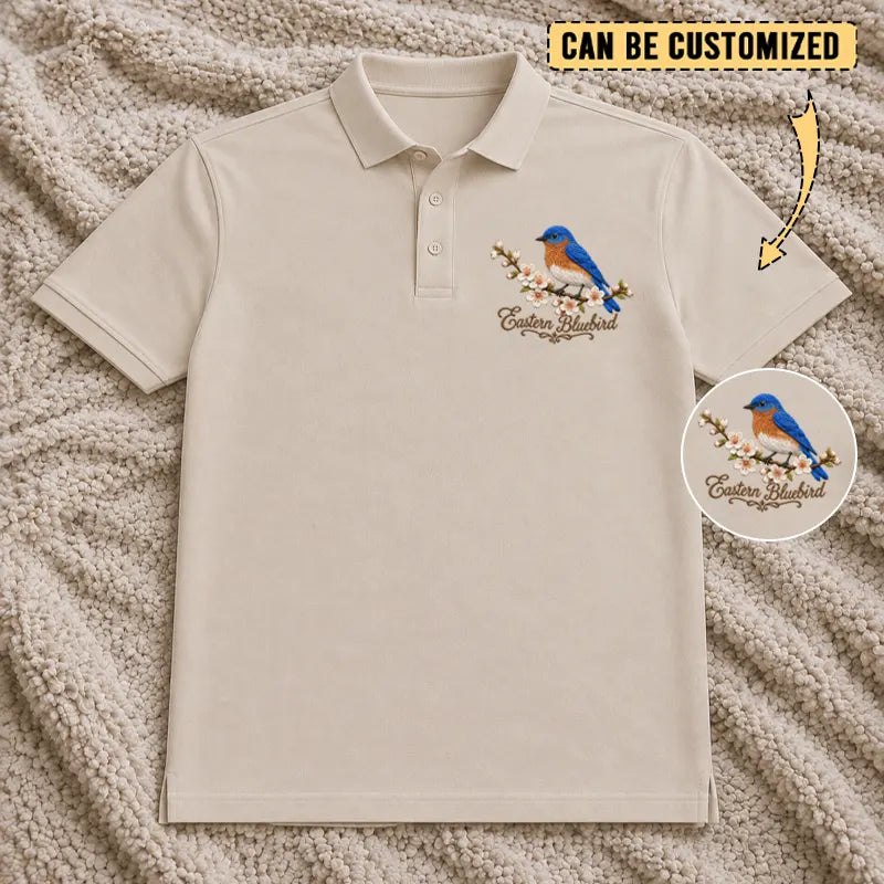 Customized Eastern Bluebird Embroidered Polo Shirt 2026