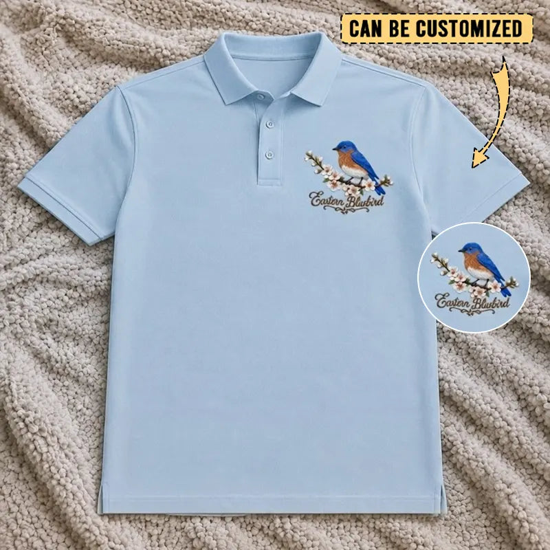 Customized Eastern Bluebird Embroidered Polo Shirt 2026