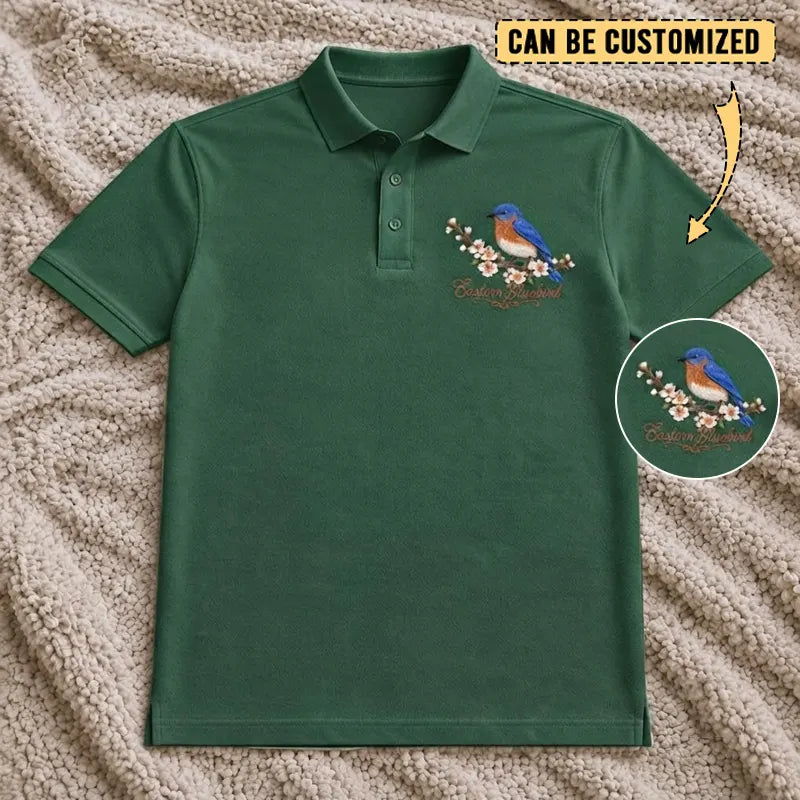 Customized Eastern Bluebird Embroidered Polo Shirt 2026
