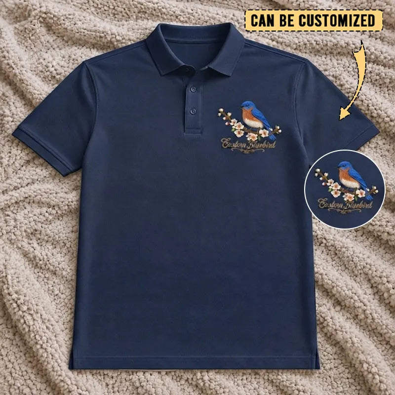 Customized Eastern Bluebird Embroidered Polo Shirt 2026